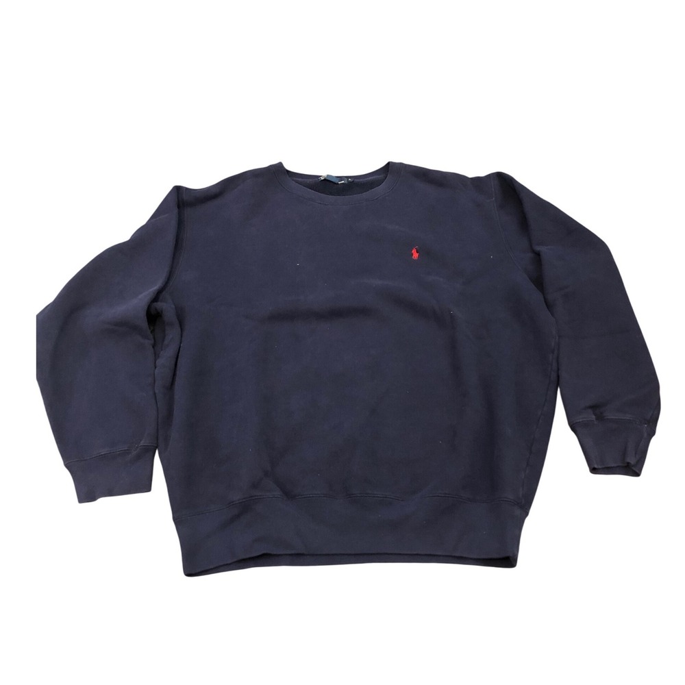 Vintage Polo Ralph Lauren Sweatshirt Mens L Navy Blue Red Pony Logo Crewneck - Picture 1 of 7